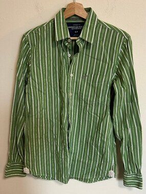 American Eagle Outfitters Mens Striped Green Dress Shirt Vintage Fit Sz S EUC